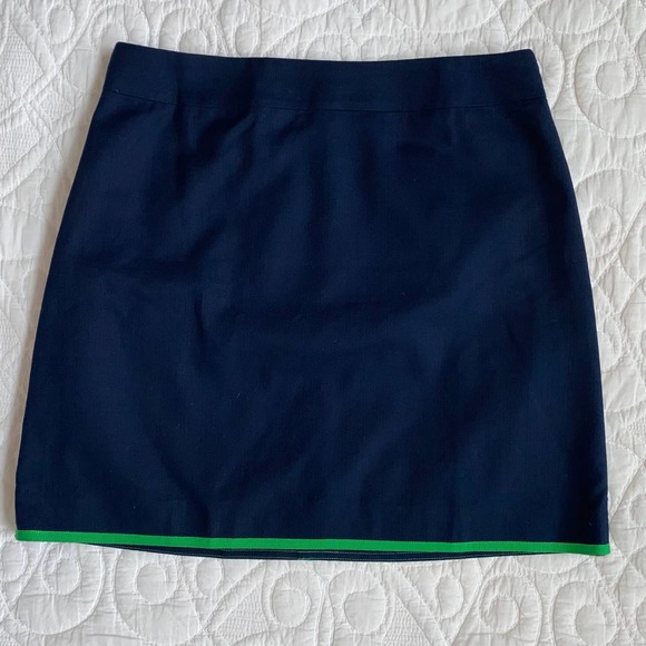 J.Crew 14 Navy Blue Pencil Skirt w/ Kelly Green Grosgrain Ribbon Border